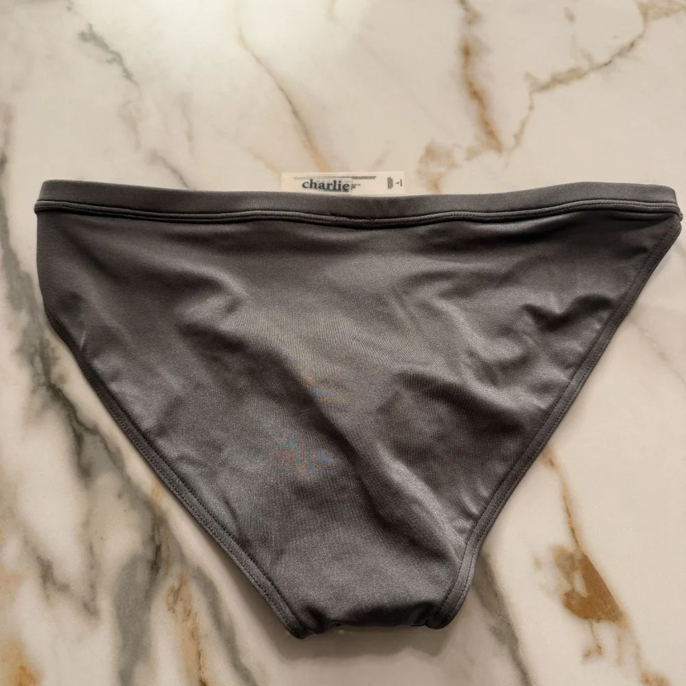 Charlie By MZ Mens Signature Color Chrome Muscle Swim Brief Silver Gray Large